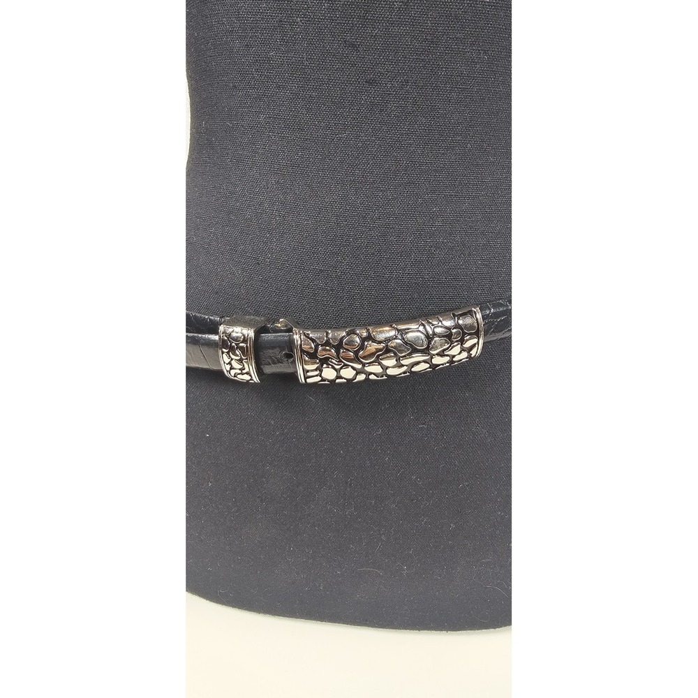 LADY CAPTIVA Black Leather Embossed Belt Size L Silver Hardware Silver Buckle - Picture 2 of 3